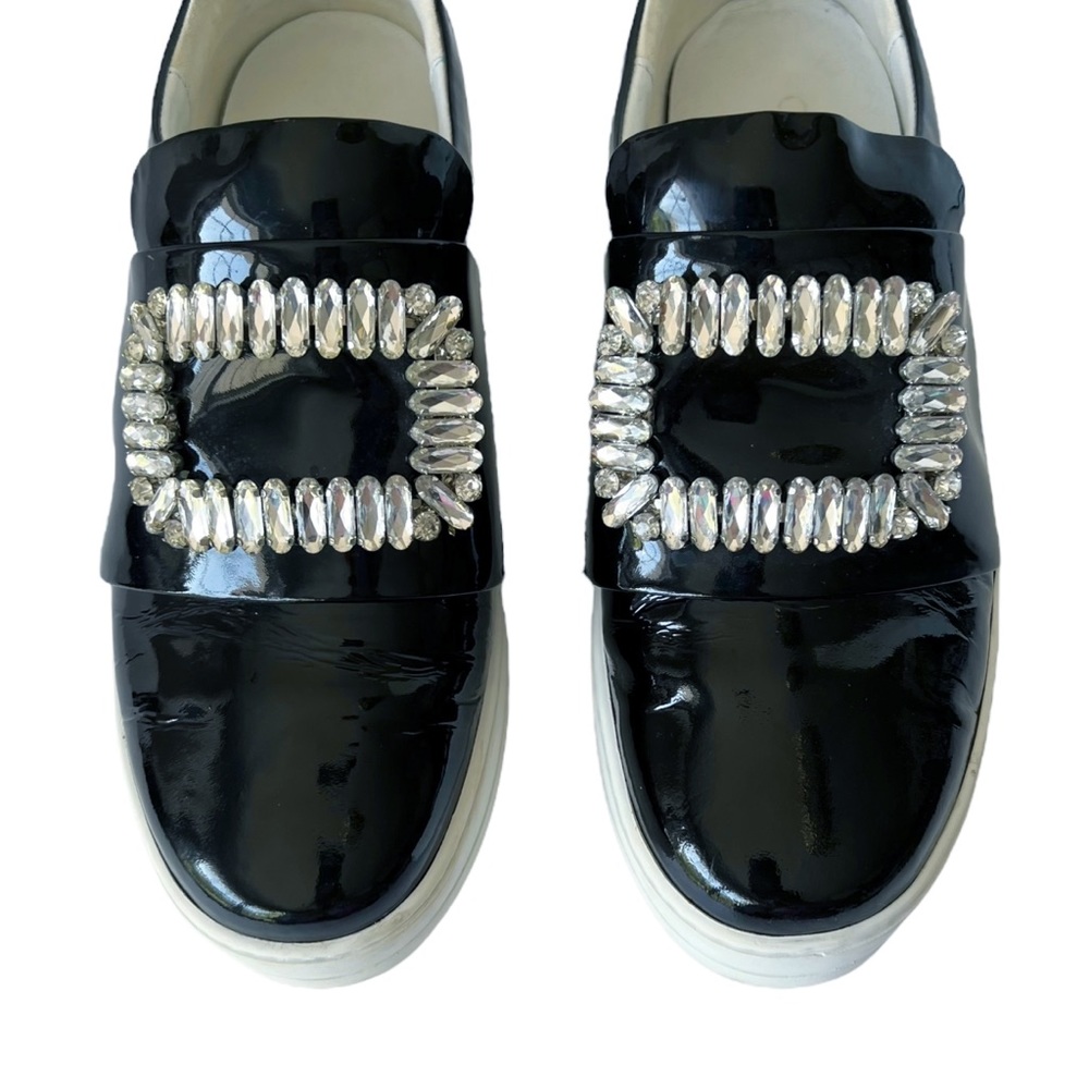 CHAUSSURE LAPIN Black Patent Jeweled Slip On Trainers | 8